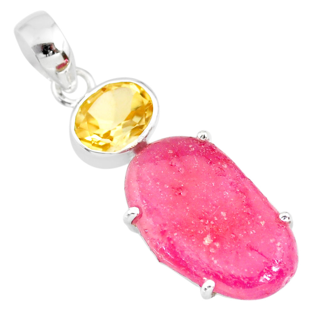 17.86cts natural pink ruby raw citrine 925 sterling silver pendant r83114