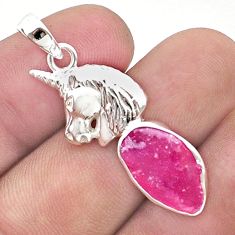 5.97cts natural pink ruby rough fancy 925 sterling silver horse pendant u42215