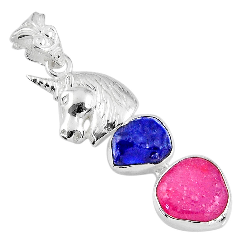 11.95cts natural pink ruby rough sapphire rough 925 silver horse pendant r57063