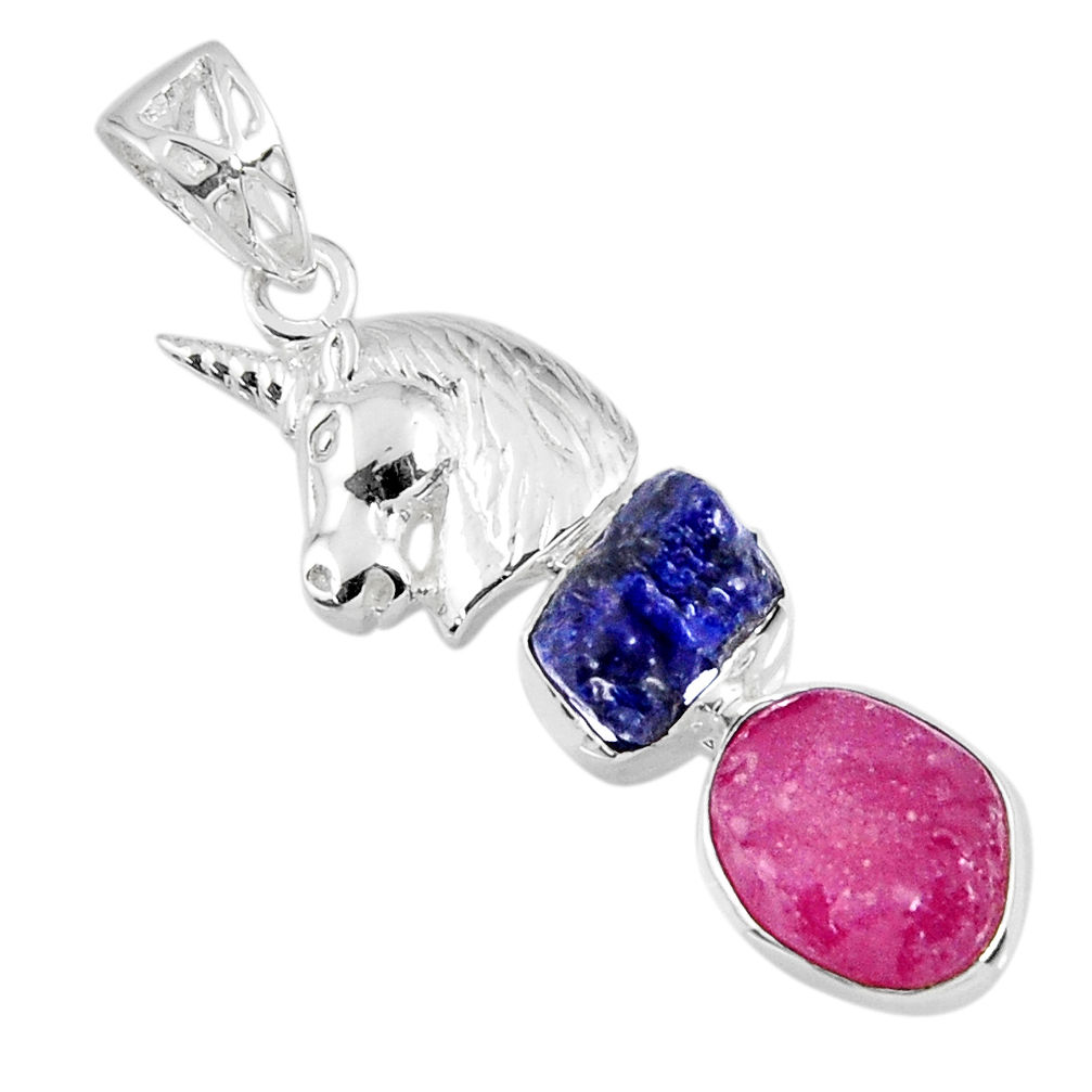 11.71cts natural pink ruby rough sapphire rough 925 silver horse pendant r57070