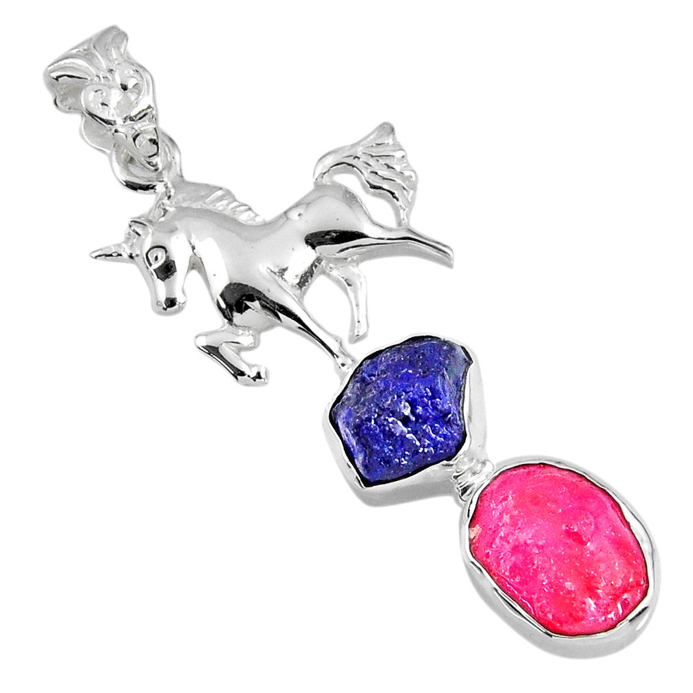 11.93cts natural pink ruby rough sapphire rough 925 silver horse pendant r57071