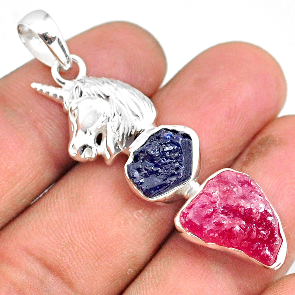 13.41cts natural pink ruby raw sapphire rough 925 silver horse pendant r80776