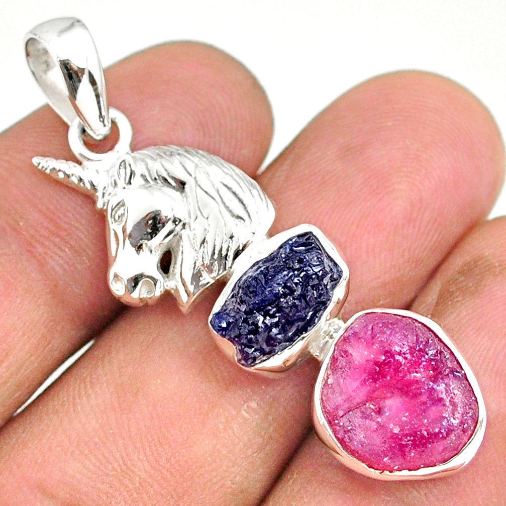 11.62cts natural pink ruby raw sapphire rough 925 silver horse pendant r80778