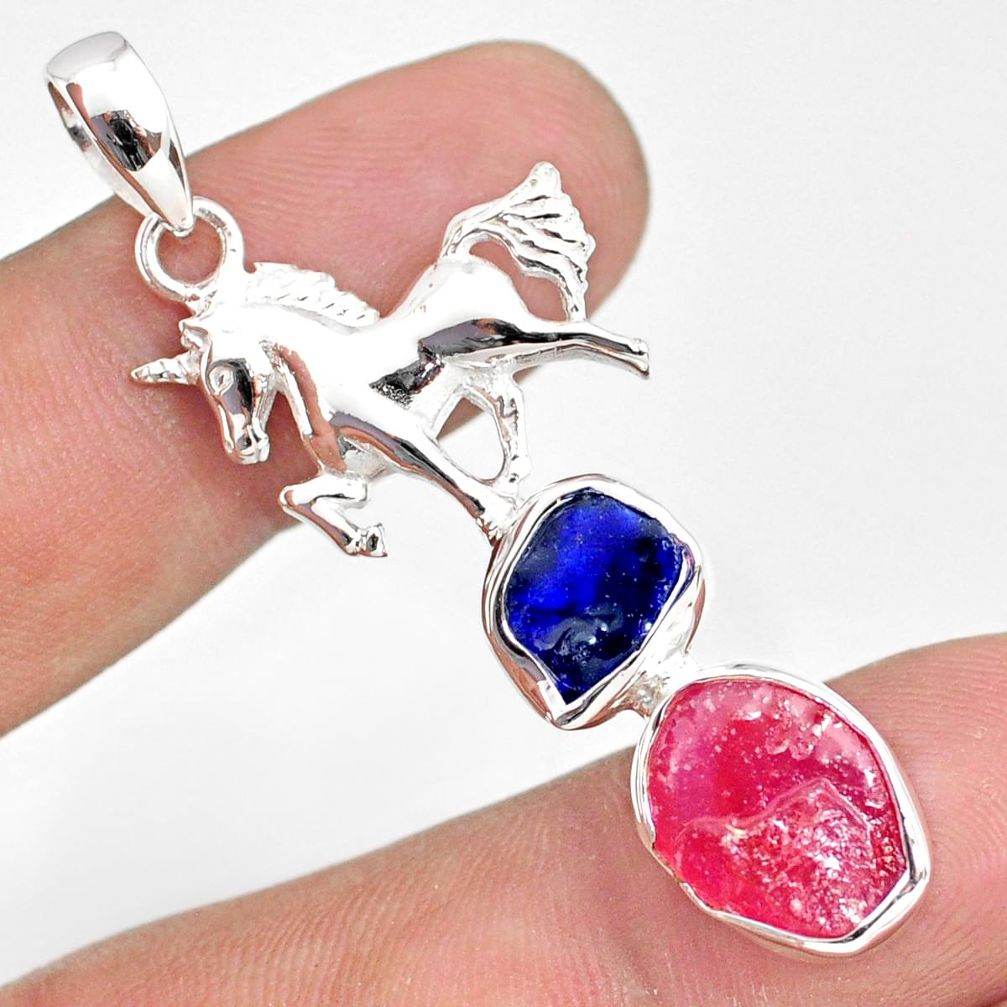 11.37cts natural pink ruby raw sapphire rough 925 silver horse pendant r80836