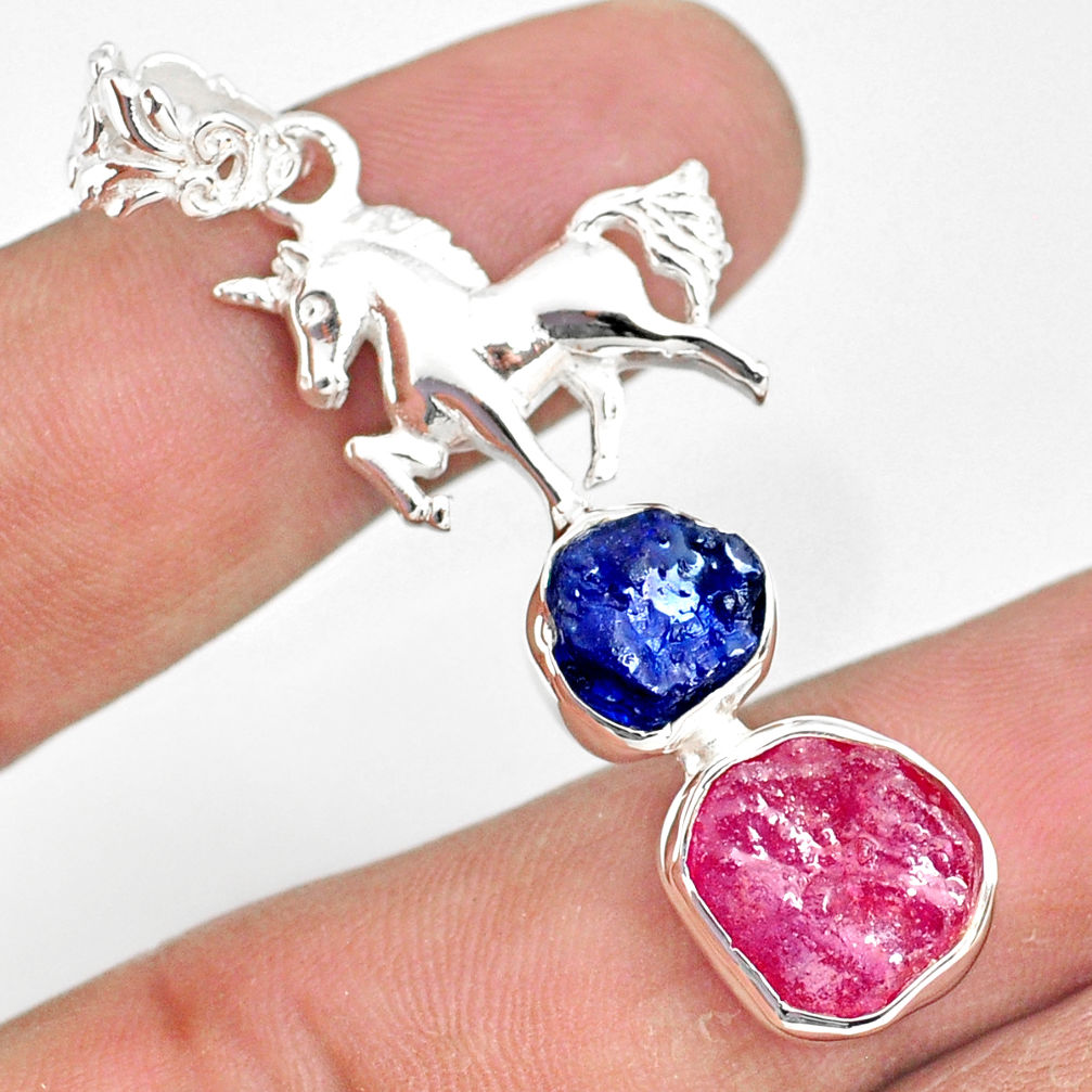 12.34cts natural pink ruby raw sapphire rough 925 silver horse pendant r80838