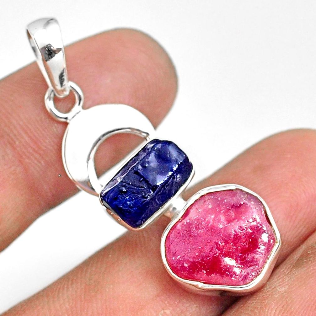 12.22cts natural pink ruby raw sapphire rough 925 silver pendant r80820
