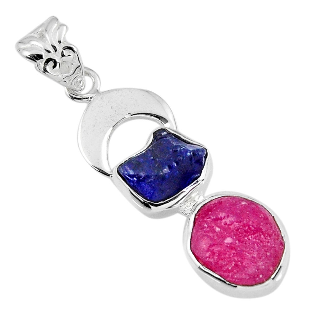 10.01cts natural pink ruby rough sapphire rough fancy 925 silver pendant r57061