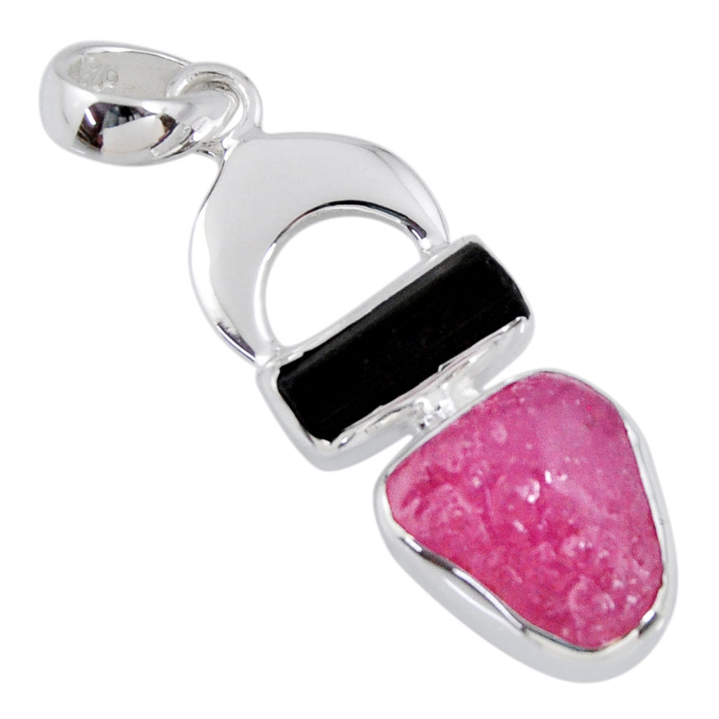 9.32cts natural pink ruby rough tourmaline rough 925 silver pendant r55577