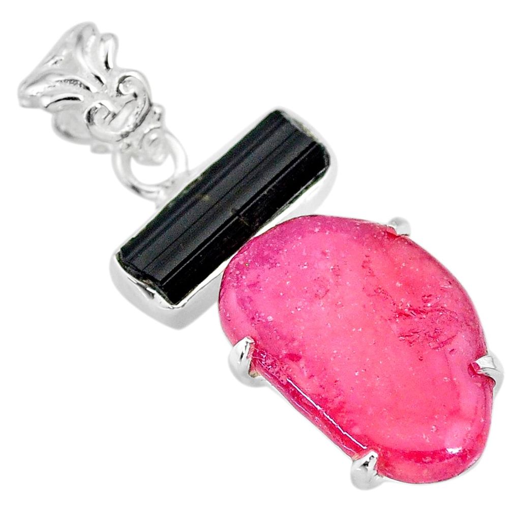 18.28cts natural pink ruby raw tourmaline rough 925 silver pendant r83001
