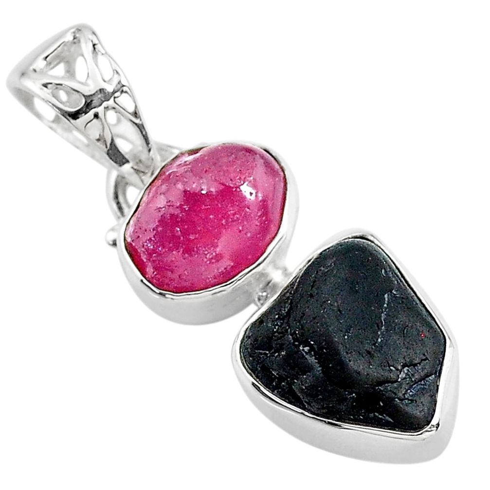 9.86cts natural pink ruby raw tourmaline rough 925 silver pendant t20910