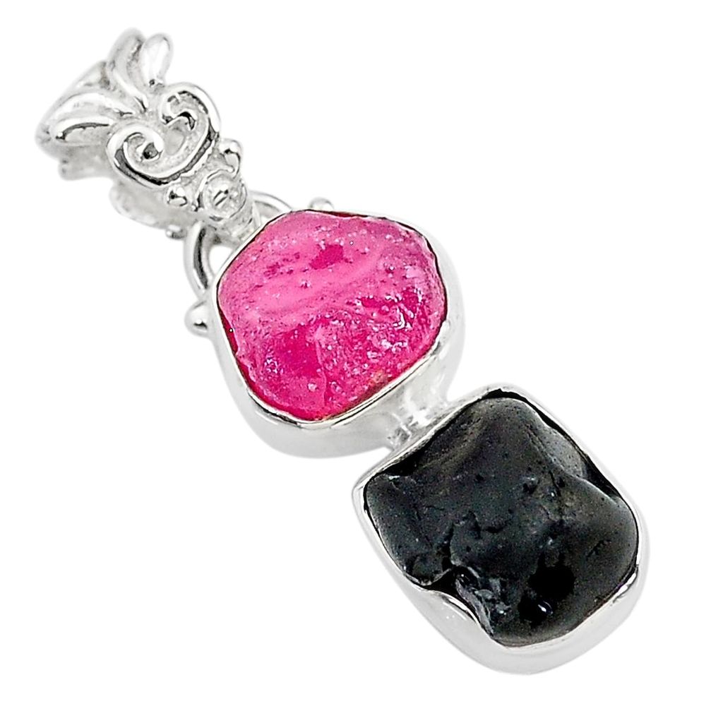 9.86cts natural pink ruby raw tourmaline rough 925 silver pendant t20919