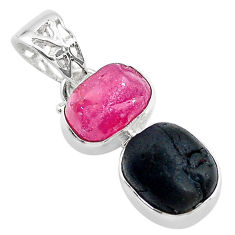 10.71cts natural pink ruby raw tourmaline rough 925 silver pendant t20931