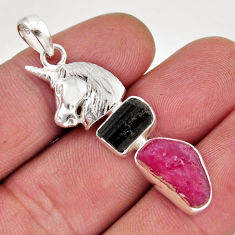 10.30cts natural pink ruby rough tourmaline rough silver horse pendant y52539