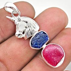 11.02cts natural pink ruby sapphire rough fancy 925 silver horse pendant t69816