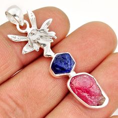 9.27cts natural pink ruby sapphire rough silver angel wings fairy pendant y2669