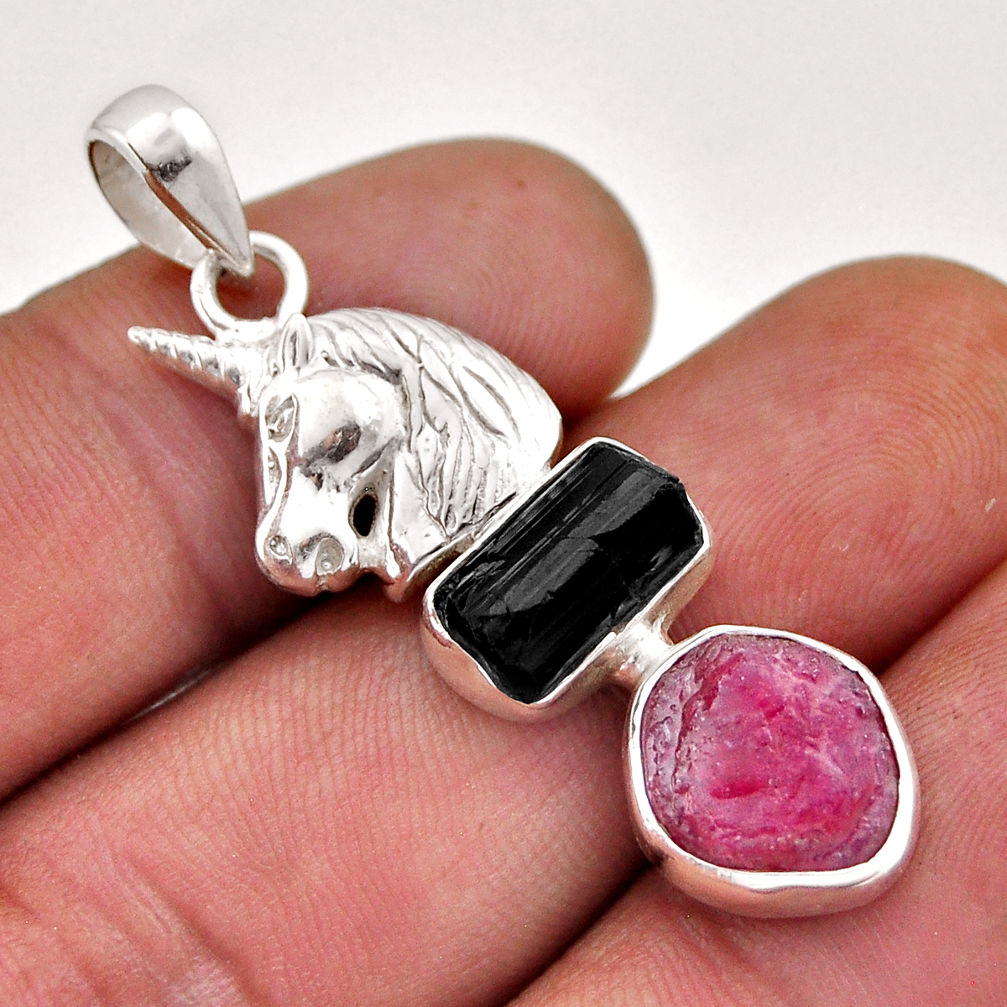 11.30cts natural pink ruby tourmaline rough 925 silver horse pendant n46271
