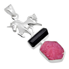 12.29cts natural pink ruby tourmaline rough 925 silver horse pendant y91564