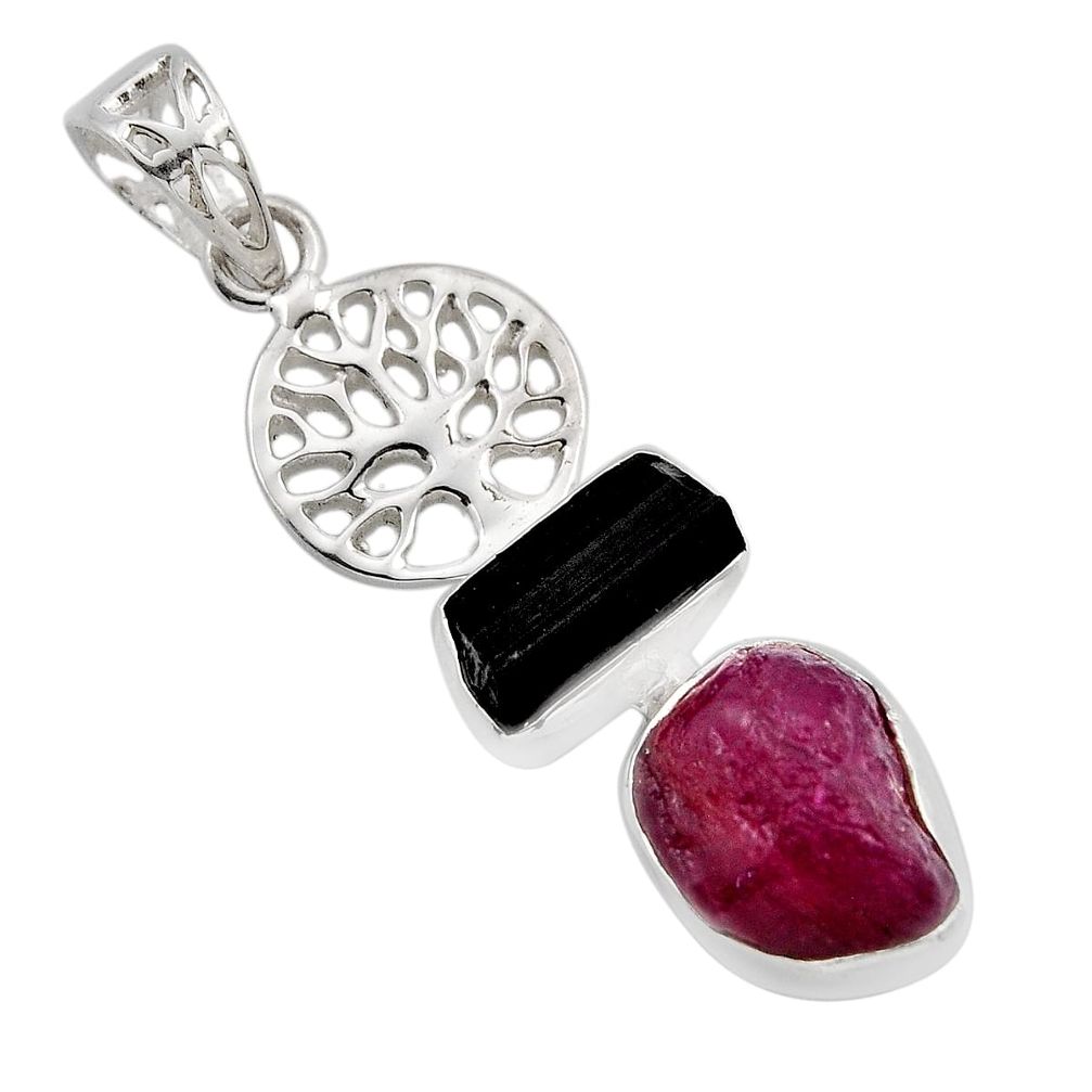 10.64cts natural pink ruby tourmaline rough silver tree of life pendant y88800