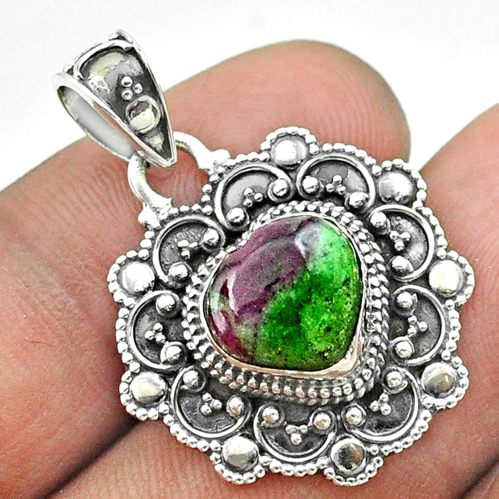 5.31cts natural pink ruby zoisite 925 sterling silver heart pendant t56106