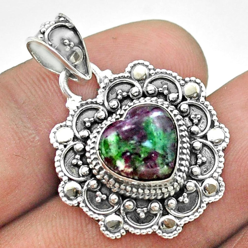 5.53cts natural pink ruby zoisite 925 sterling silver heart pendant t56113