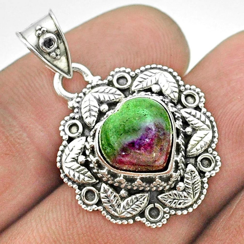 5.15cts natural pink ruby zoisite 925 sterling silver heart pendant t56151