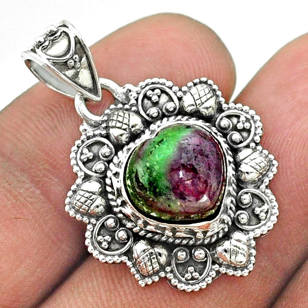 5.31cts natural pink ruby zoisite 925 sterling silver heart pendant t56219