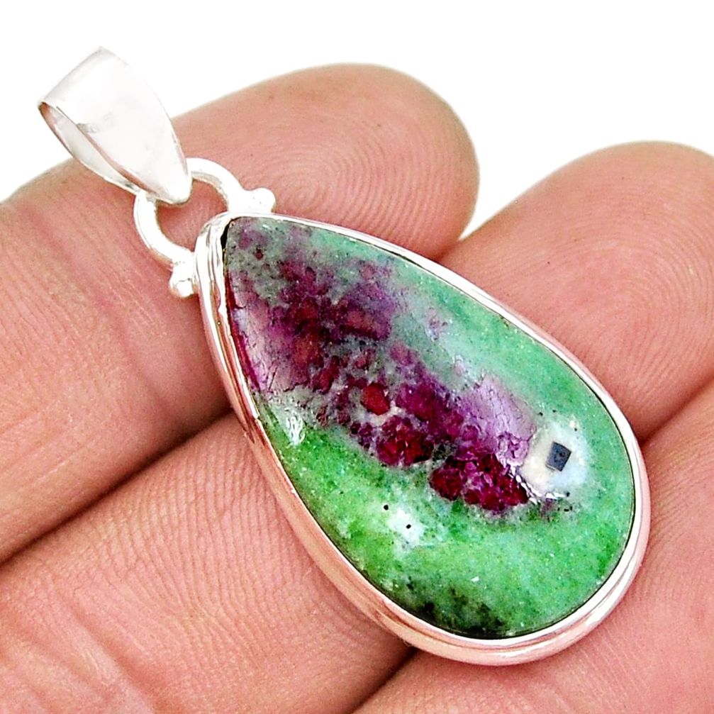 17.95cts natural pink ruby zoisite pear shape 925 sterling silver pendant y5928