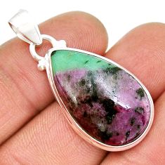 18.46cts natural pink ruby zoisite pear sterling silver pendant jewelry y5889