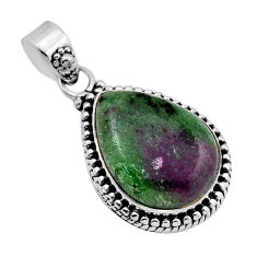 15.02cts natural pink ruby zoisite pear sterling silver pendant jewelry y86656