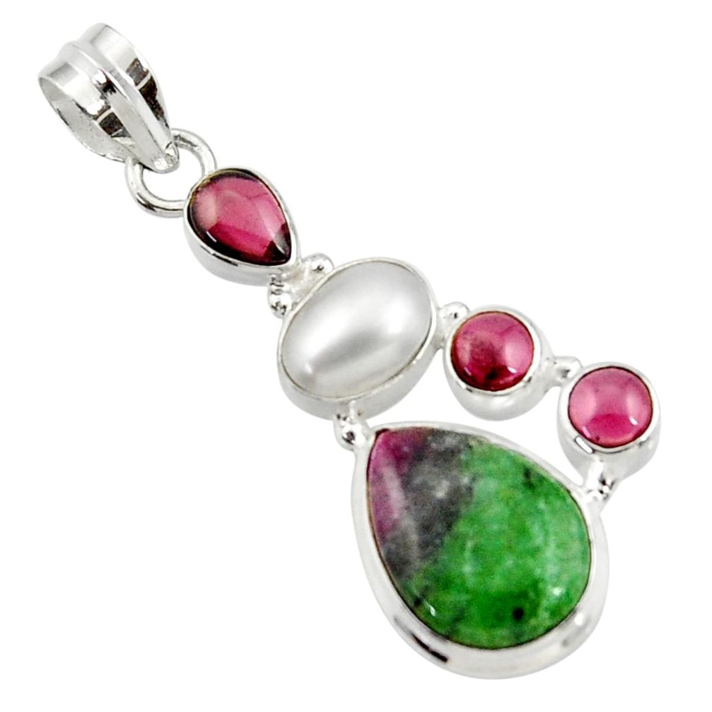 12.83cts natural pink ruby zoisite red garnet 925 sterling silver pendant d43142