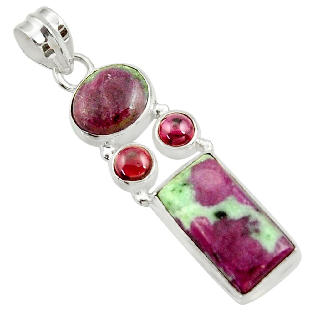 12.04cts natural pink ruby zoisite red garnet 925 sterling silver pendant d43151