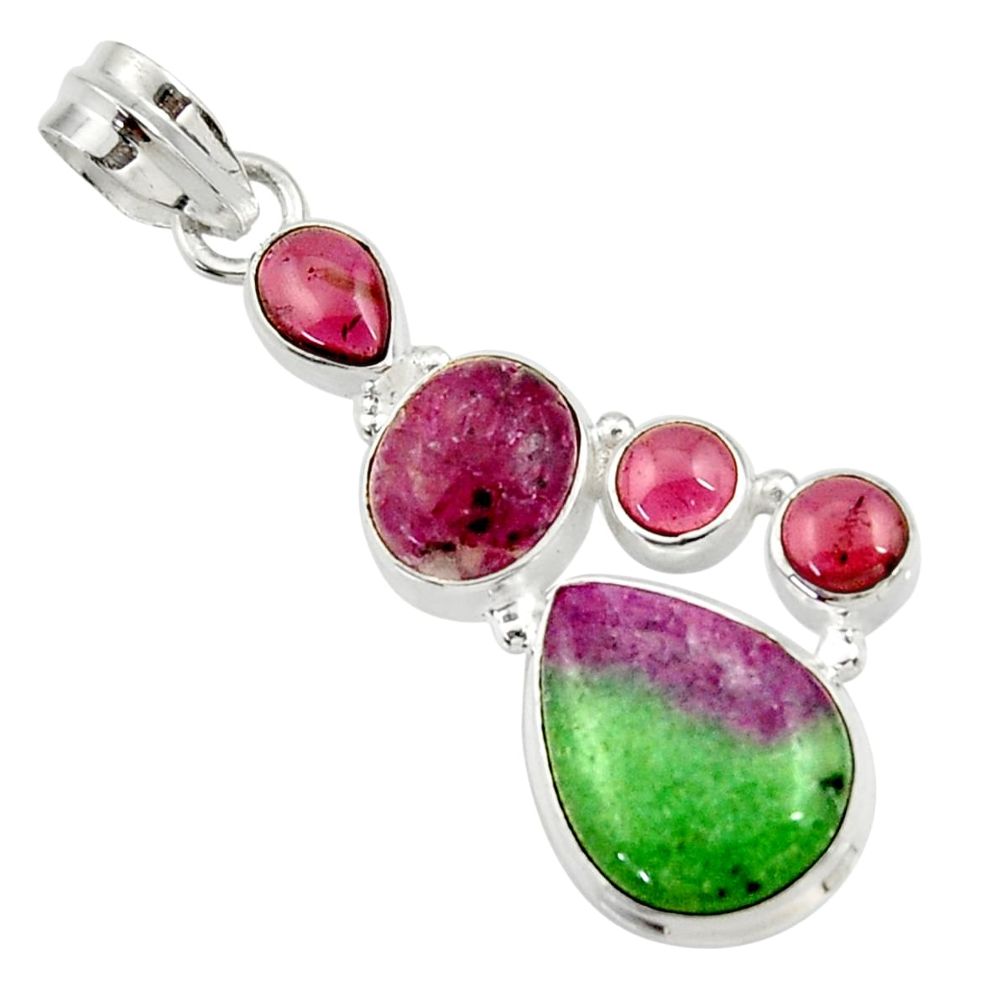 11.02cts natural pink ruby zoisite red garnet 925 sterling silver pendant d43154