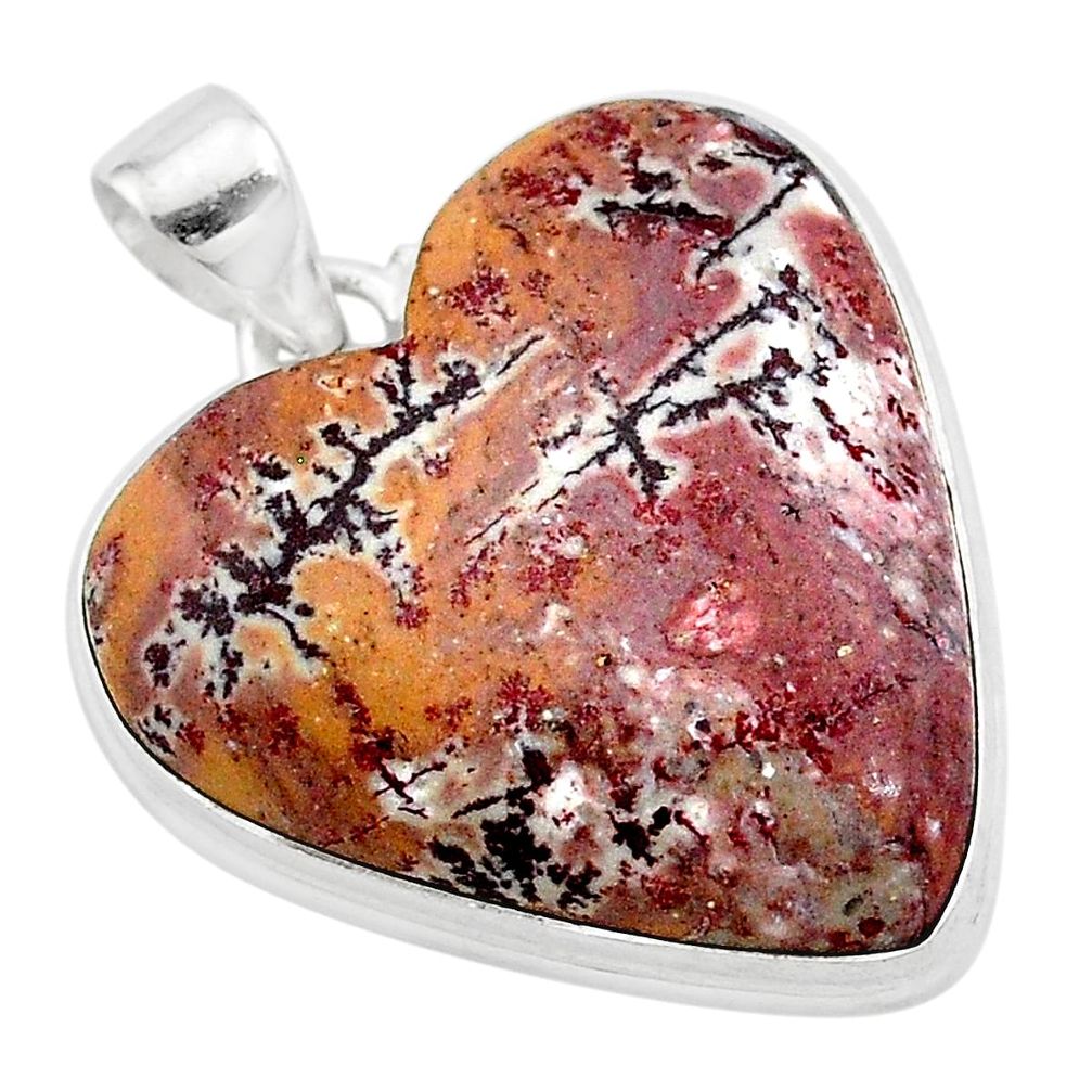 26.20cts heart pink sonoran dendritic rhyolite 925 silver pendant t22988