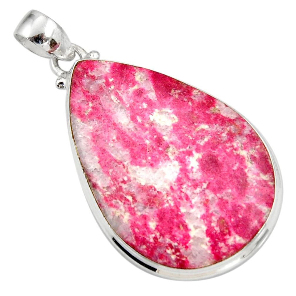 30.88cts natural pink thulite (unionite, pink zoisite) 925 silver pendant d41442