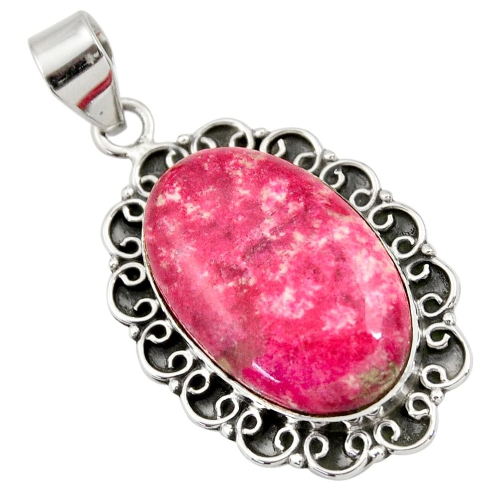 28.86cts natural pink thulite (unionite, pink zoisite) 925 silver pendant r30481