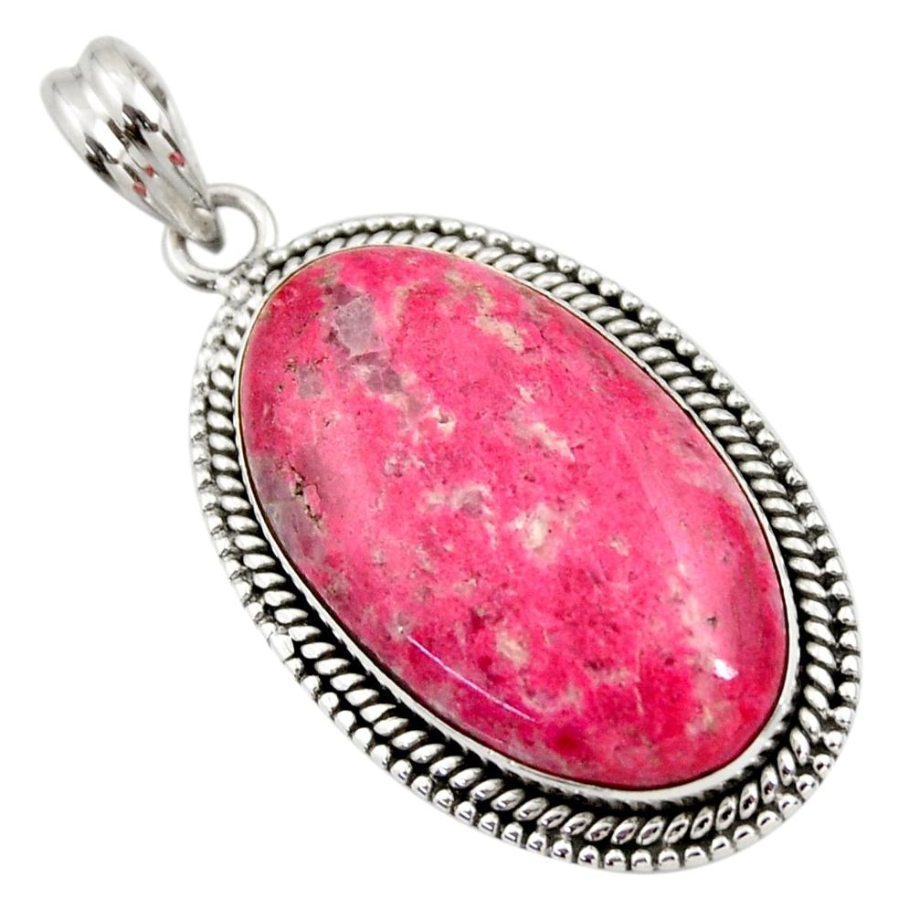 30.44cts natural pink thulite (unionite, pink zoisite) 925 silver pendant r30482