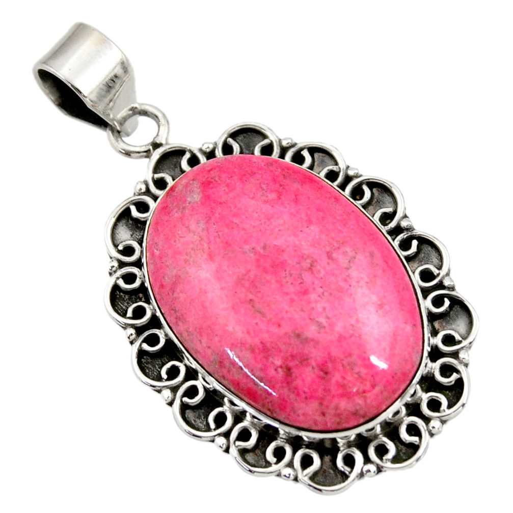 27.08cts natural pink thulite (unionite, pink zoisite) 925 silver pendant r30490