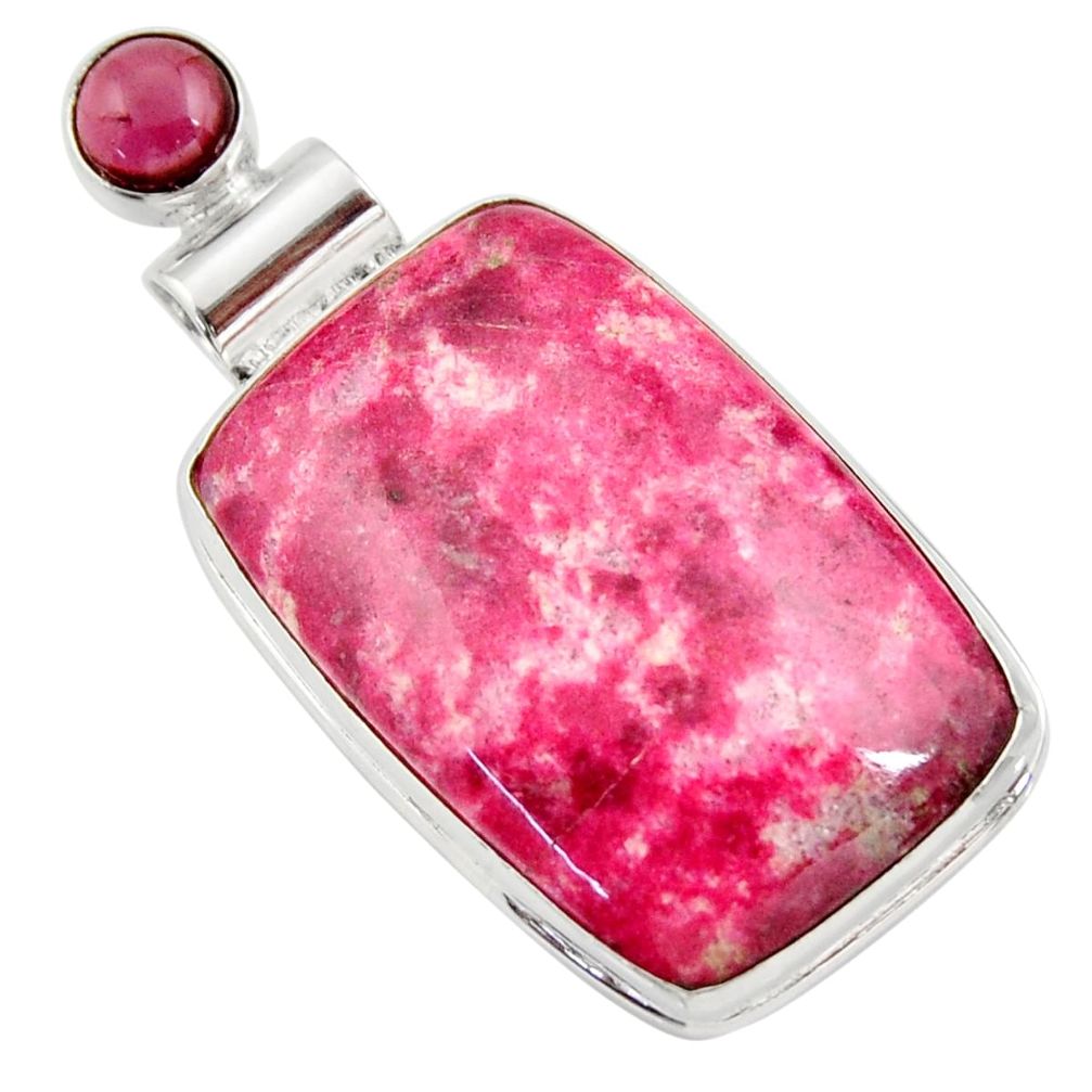 32.14cts natural pink thulite (unionite, pink zoisite) 925 silver pendant r30496
