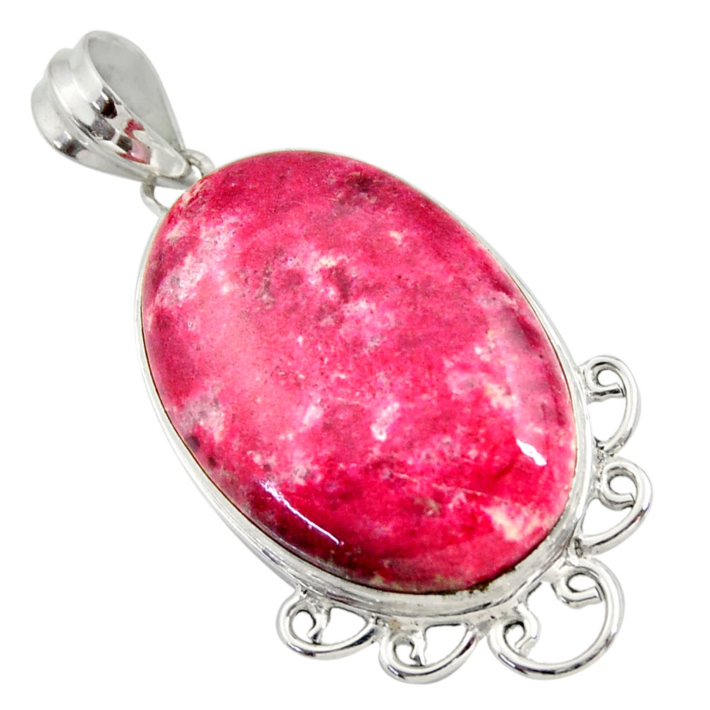 28.73cts natural pink thulite (unionite, pink zoisite) 925 silver pendant r30497