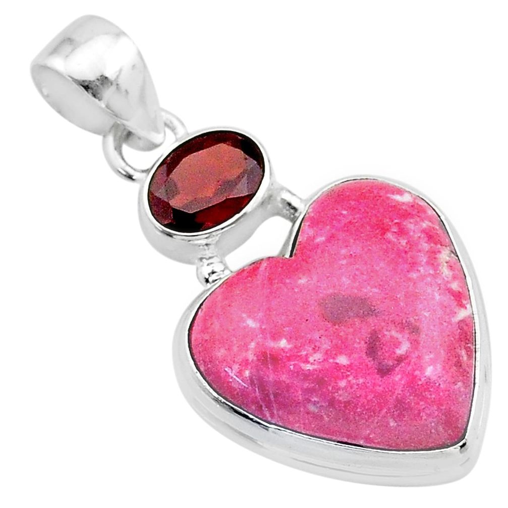 15.86cts heart pink thulite (unionite, pink zoisite) 925 silver pendant t23097