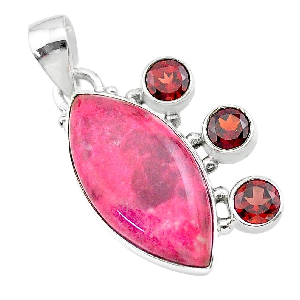 16.20cts natural pink thulite (unionite, pink zoisite) 925 silver pendant t30404