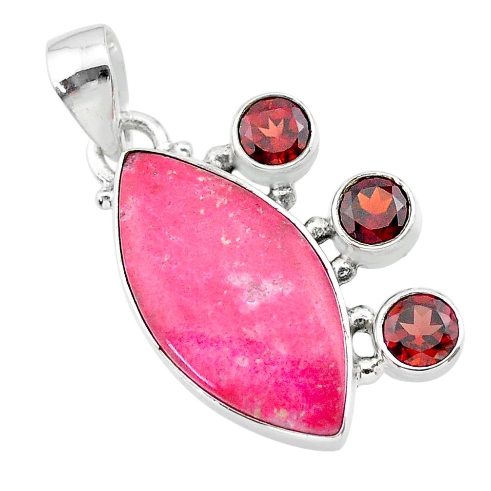 14.65cts natural pink thulite (unionite, pink zoisite) 925 silver pendant t30411