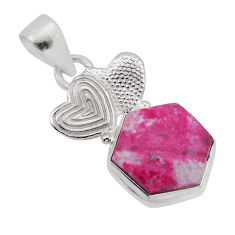 6.40cts natural pink thulite hexagon 925 silver couple hearts pendant n51638