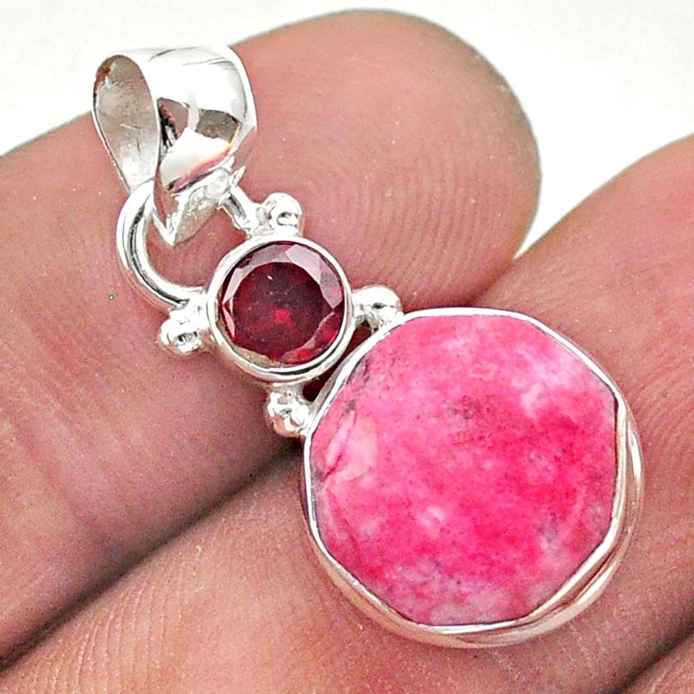 6.61cts natural pink thulite hexagon red garnet 925 silver pendant t46446