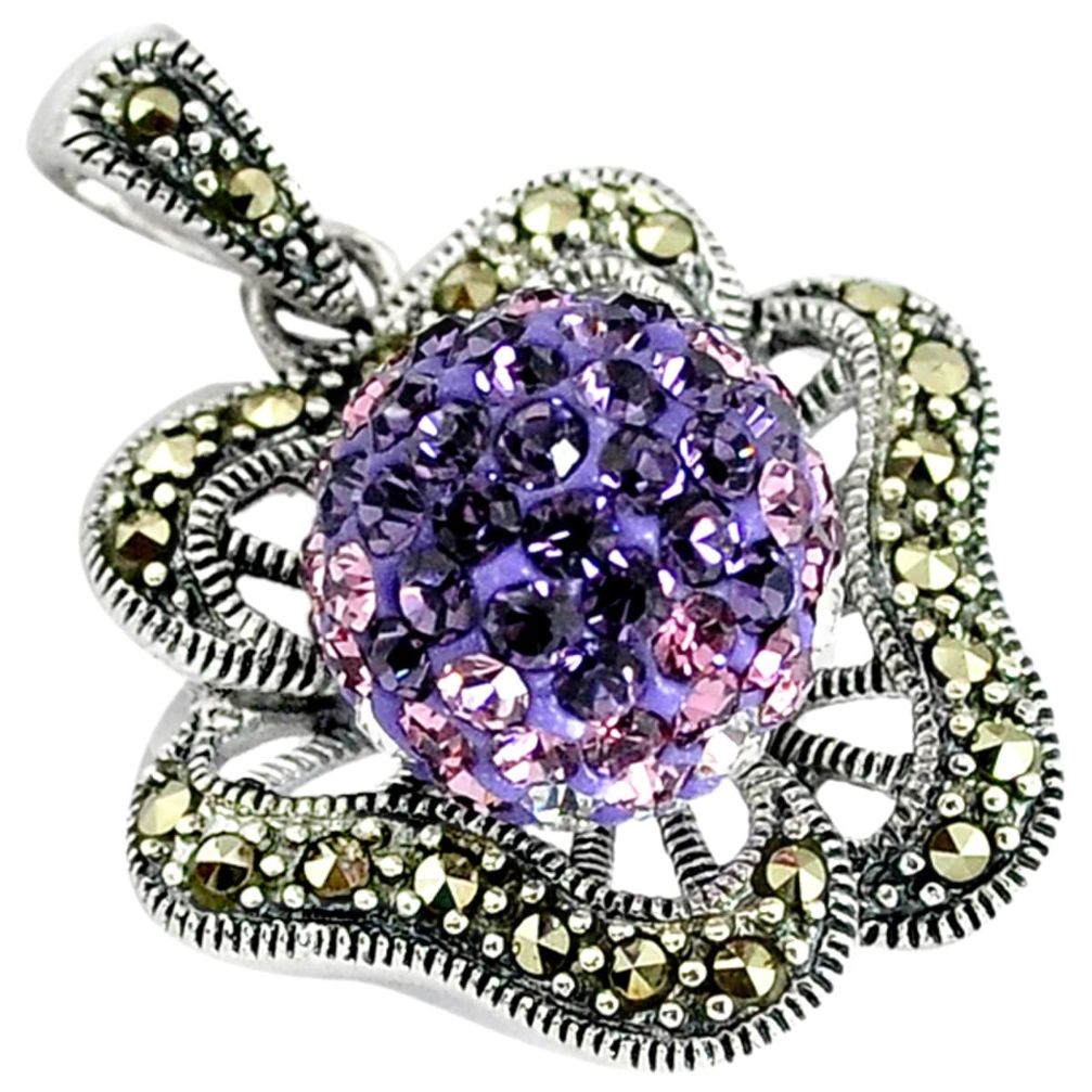 Natural pink topaz fine marcasite 925 sterling silver pendant jewelry c22855