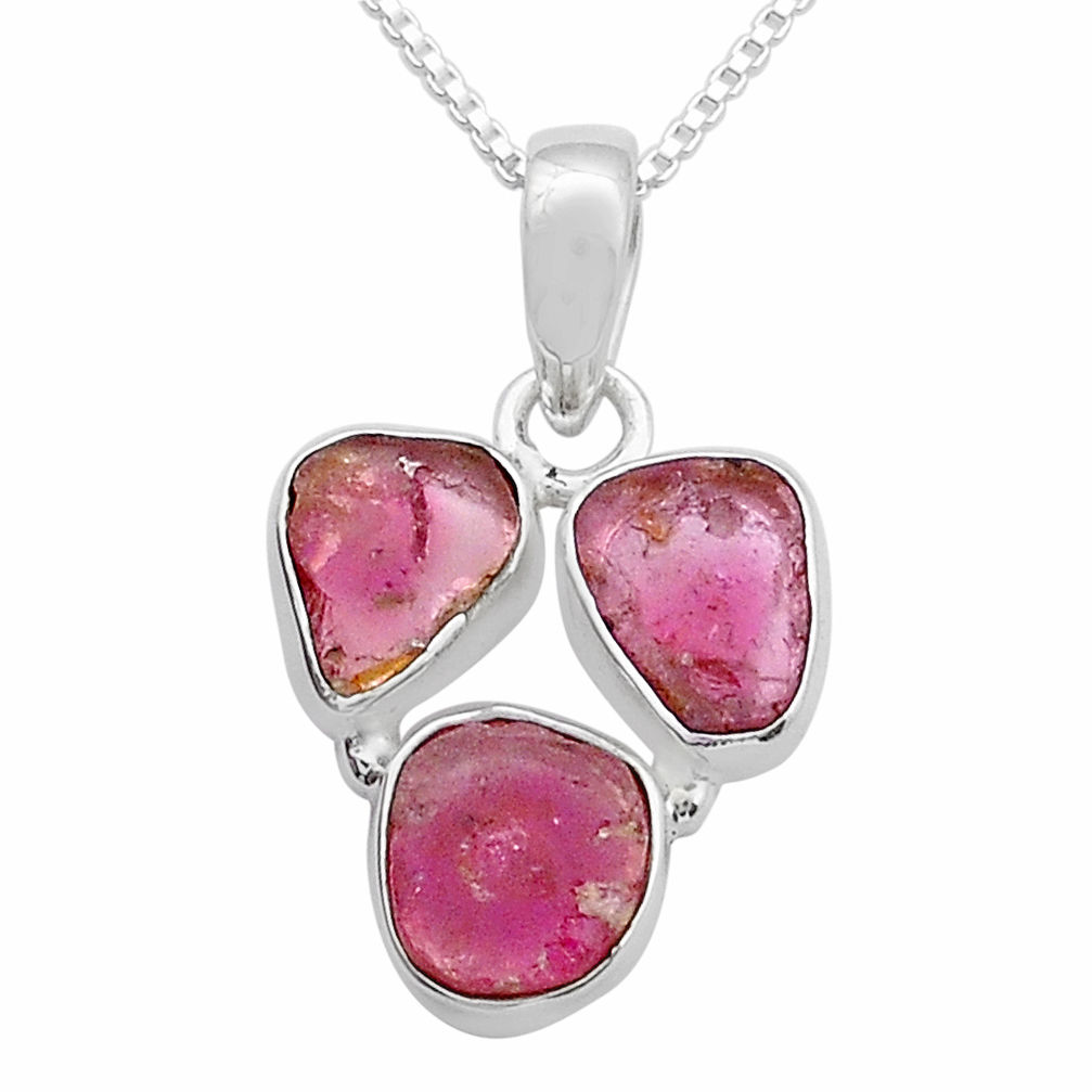 5.63cts natural pink tourmaline 925 silver 18' chain pendant jewelry u67501