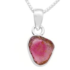 2.95cts natural pink tourmaline 925 sterling silver 18' chain pendant u67421