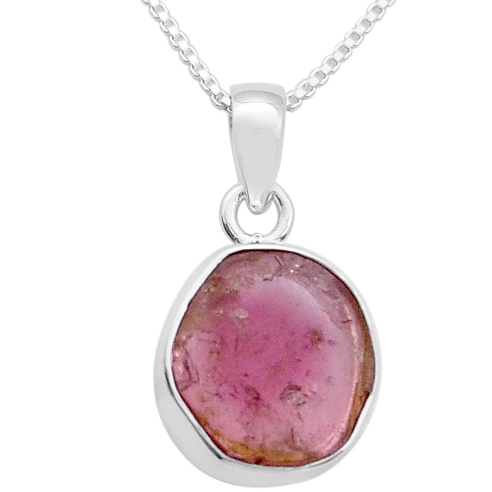 3.05cts natural pink tourmaline 925 sterling silver 18' chain pendant u67422
