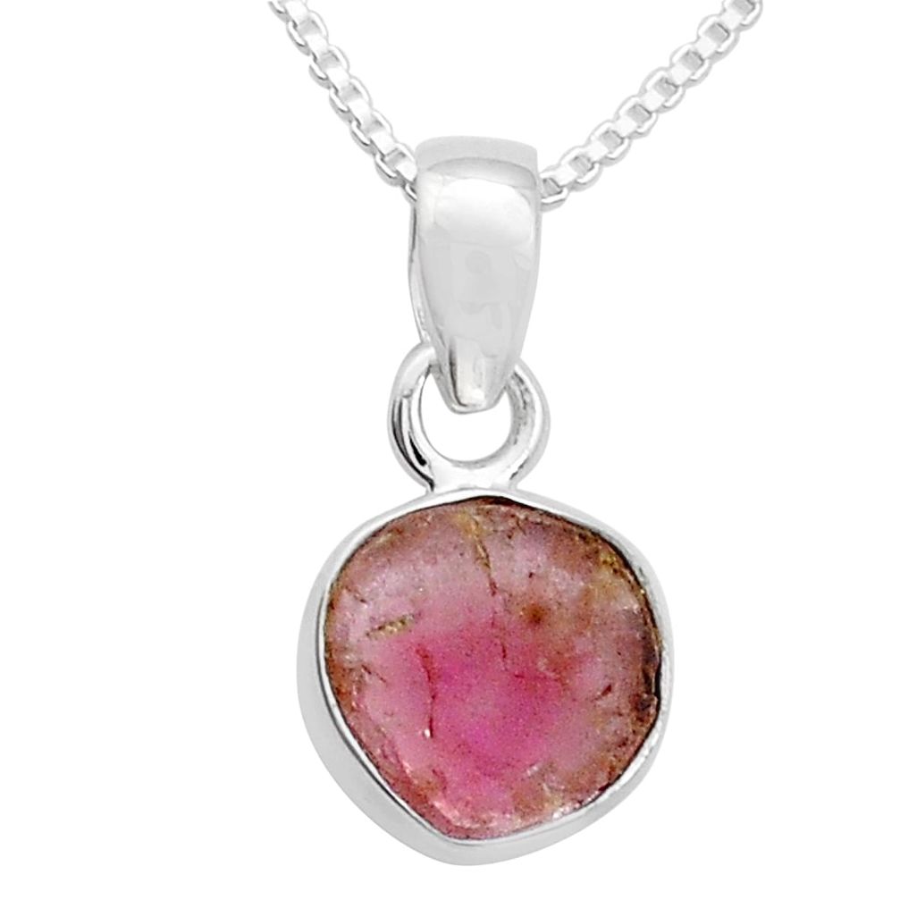 3.13cts natural pink tourmaline 925 sterling silver 18' chain pendant u67433