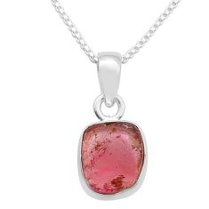 3.46cts natural pink tourmaline 925 sterling silver 18' chain pendant u67440